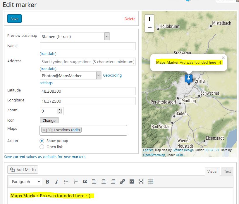 How to configure the popup of a marker › Maps Marker Pro