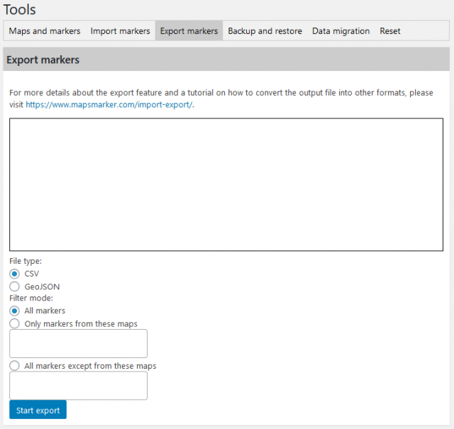 How to use the GeoJSON/CSV import and export feature › Maps Marker Pro