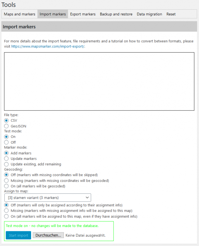 How to use the GeoJSON/CSV import and export feature › Maps Marker Pro